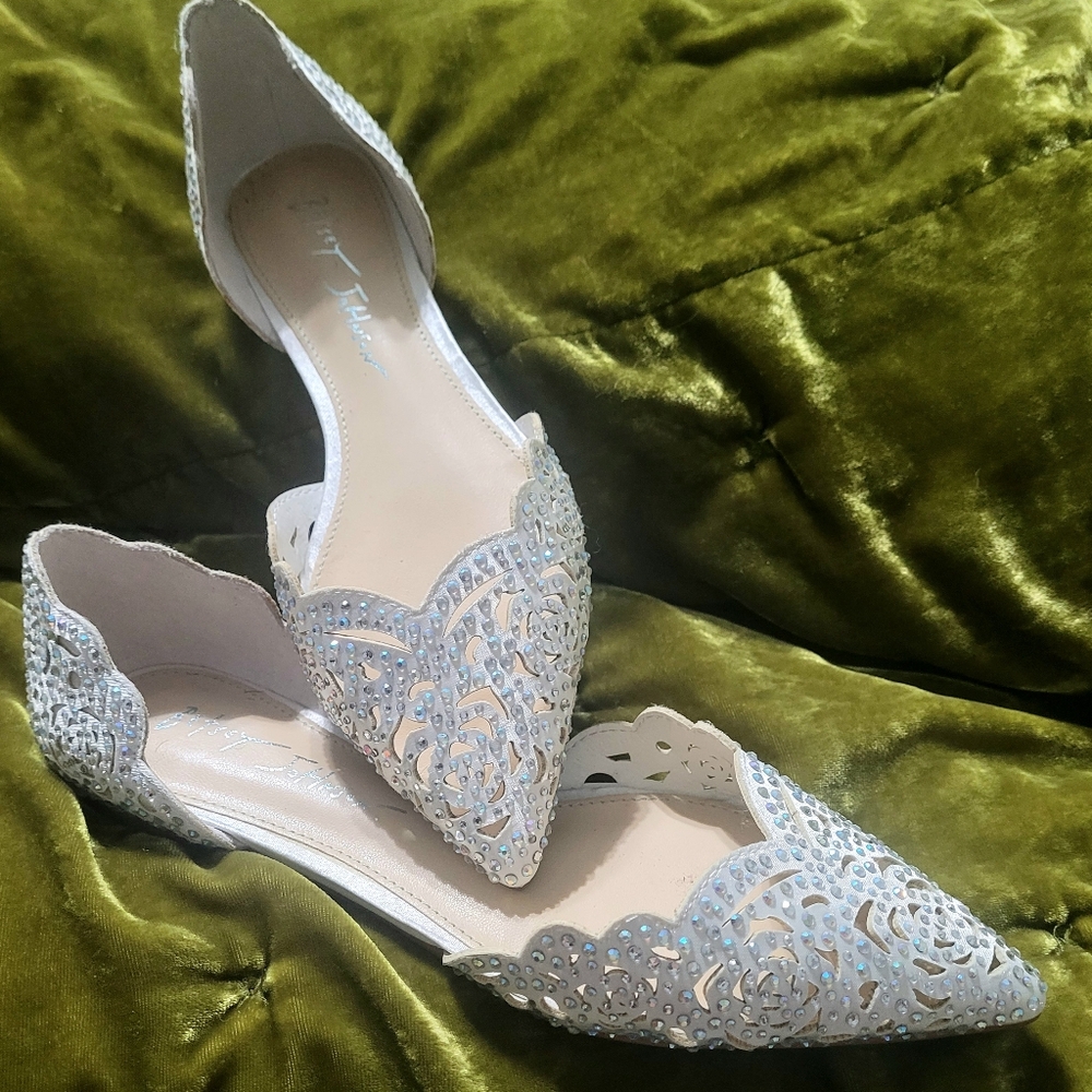 Betsey Johnson Silver Embellished Flats